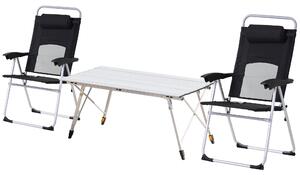 Outsunny 3 Piece Folding Camping Table and Chairs Set, Backpacking Chairs with Portable Table