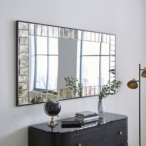Antique Printed Edge Rectangle Overmantel Wall Mirror Silver