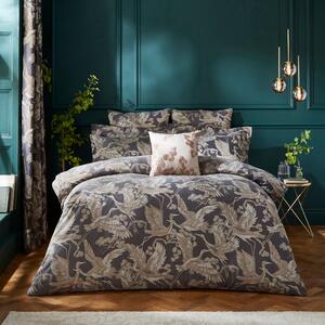 Dorma Gilded Crane 100% Cotton Duvet Cover & Pillowcase Set Charcoal