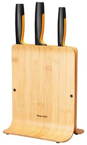 Fiskars Functional Form knifeblock in bamboo with 3 knives 4 pieces