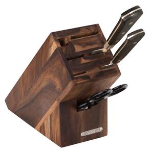 Continenta Knife block acacia for 5 knives whetstone and scissors 9.5x22 cm