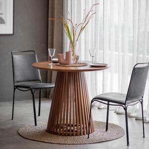 Dawson 4 Seater Round Slatted Dining Table, Acacia Wood Brown