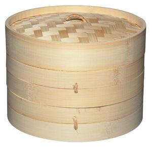 Kitchencraft World of Flavours Oriental Two Tier Bamboo Steamer and Lid 20cm Beige