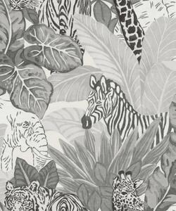 Noordwand Good Vibes Wallpaper Jungle Animals Grey and Black