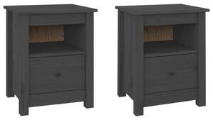 Bedside Cabinets 2 pcs Grey 40x35x49 cm Solid Wood Pine