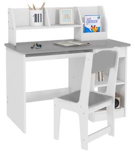 ZONEKIZ Kids Desk and Chair Set with Storage for 5-8 Year Old, 2 Pieces Childrens Table and Chair Set, Grey