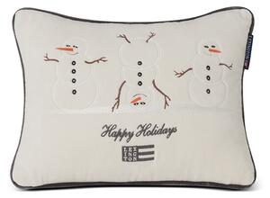 Lexington Snowmen Embroidered Cotton Velvet cushion 30x40 cm Snow white-dark grey