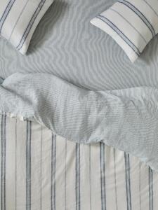 Dusk Blue Farmhouse Stripe 100% Linen Fitted Sheet | Single | Piglet in Bed