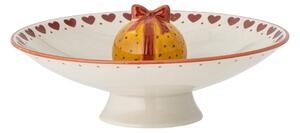 Bloomingville Jolly serving bowl on foot Ø24 cm White-red