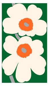 Marimekko Unikko 60 year anniversary fabric cotton satin Green-off white-orange