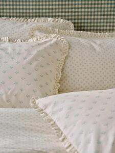 Mellow Green Martha Floral Cotton Frill Pillowcases (Pair) | Standard | Piglet in Bed
