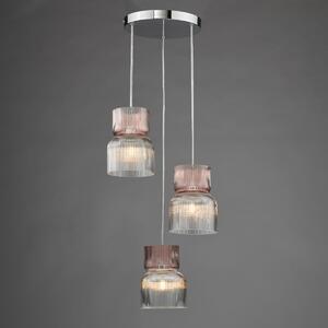 Dar Wisebuys Auberta 3 Light Cluster Pendant In Polished Chrome and Pink Ribbed Glass