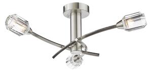 Dar Lighting Zonda 3 Light Semi Flush Ceiling Light In Brushed Nickel With Crystal Glass