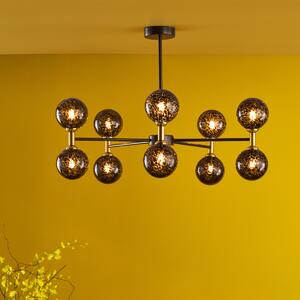 Dar Wisebuys Takara 10 Light Semi Flush Ceiling Light In Matt Black With Black Confetti Glass