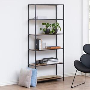 Salvo Steel Bookcase With 5 Shelves - Oak And Black