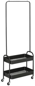HOMCOM Metal Clothes Rack with Shoe Storage, Clothing Rail on Wheels, Freestanding Hall Tree, Coat Stand with 2 Storage Shelf, Black