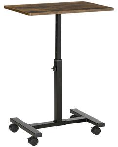HOMCOM Mobile Overbed Table, Rolling Laptop Stand with Wheels, Height Adjustable Sofa Side Table for Home Office, Rustic Brown