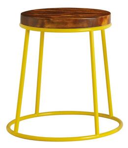 Max 45 Low Stool - Yellow - Rustic Aged Wooden Seat Pad