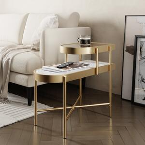 Noelle Sofa Side Table, Gold and Marble Effect Clear