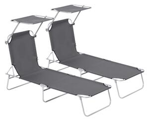 Outsunny Canopy Lounger: Foldable Sun Bed with Adjustable Mesh Backrest & Shade, Patio Recliner, Grey Aosom UK
