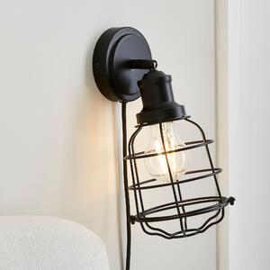 Wallace Caged Plug In Wall Light Black