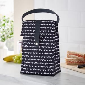 Hearts Fold Over Lunch Bag Black
