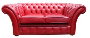 Chesterfield 2 Seater Sofa Settee Old English Gamay Red Leather In Balmoral Style