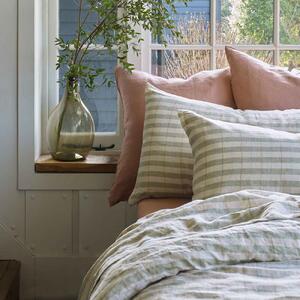 Piglet Pear Check Stripe Linen Pillowcases (Pair) Size Square | 100% European Linen