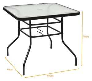 Costway 80CM Garden Dining Table with Tempered Glass and Parasol Hole-Size 2