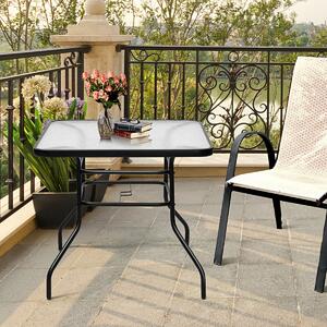 Costway 80CM Garden Dining Table with Tempered Glass and Parasol Hole-Size 2