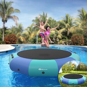 Costway 10FT Inflatable Water Trampoline with 500W Electric Inflator-Blue