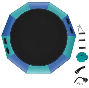 Costway 10FT Inflatable Water Trampoline with 500W Electric Inflator-Blue