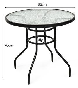 Costway 80CM Garden Dining Table with Tempered Glass and Parasol Hole-Size 1