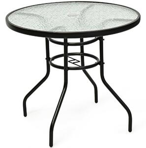 Costway 80CM Garden Dining Table with Tempered Glass and Parasol Hole-Size 1