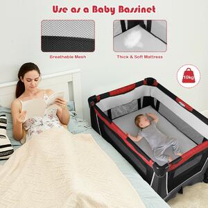 Costway 4 in 1 Baby Travel Cot with Cradle and Changing Table-Red