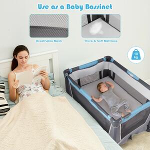 Costway 4 in 1 Baby Travel Cot with Cradle and Changing Table-Blue