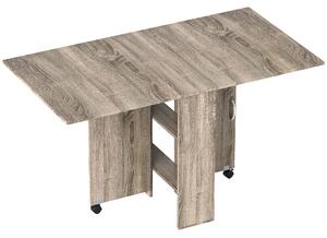 HOMCOM Folding Kitchen Table with 2-tier Shelves, Rolling Casters, Drop Leaf Dining Table for Small Spaces, Grey Aosom UK