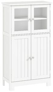 Kleankin Bathroom Floor Storage Cabinet w/ Tempered Glass Doors & Adjustable Shelf, Free Standing Organizer for Living Room Entryway, White Aosom UK