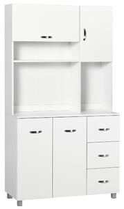 HOMCOM Freestanding Kitchen Storage Unit w/ Cupboard Cabinets Open Compartments Drawers Metal Handles Side Shelf Server Organisation Furniture White