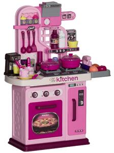 AIYAPLAY Kids Kitchen with 33 Piece Accessories, Lights, Sounds, Storage, for Children 3-6 Years, Pink Aosom UK