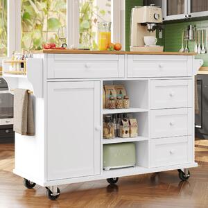 Dining Trolley with Drawer-Storage Cabinet, Mobile and Fixed Dual-Use Design, Versatile Food Cart for Kitchens, 134L x 46W x 92H cm, White Aosom.UK