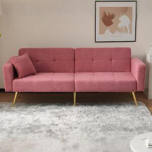Convertible Sofa Bed with Adjustable Backrest, Golden Legs, Side Pockets, Sherpa Fabric Sleeper Sofa for Bedroom, 176L x 64W x 75H cm, Pink Aosom.UK