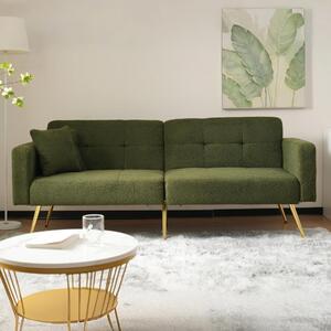 Convertible Sofa Bed with Adjustable Backrest, Gold Legs, Side Pockets, Sherpa Fabric Loveseat for Living Room, 176L x 64W x 75H cm, Green Aosom.UK