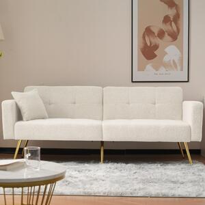 Convertible Sofa Bed with Adjustable Backrest, Sherpa Fabric, Gold Legs, Loveseat with Side Storage Pockets, 176L x 64W x 75H cm, White Aosom.UK