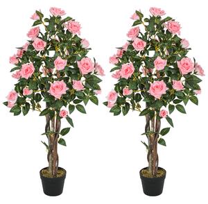 HOMCOM Set of Two Faux Rose Plants, with Pots