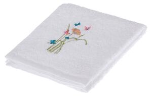 Homescapes Floral Butterfly Embroidered White Face Cloth 100% Cotton