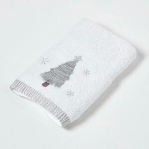 Homescapes Silver Christmas Tree Embroidered 100% Cotton Hand Towel