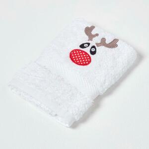 Homescapes Reindeer Embroidered 100% Cotton Small Christmas Towel