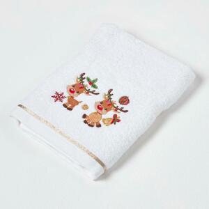 Homescapes Reindeer Embroidered 100% Cotton Christmas Hand Towel