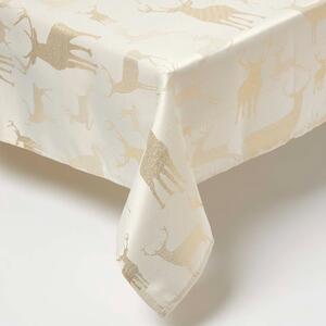 Homescapes Gold Stag Christmas Table Cloth, 132 x 178 cm